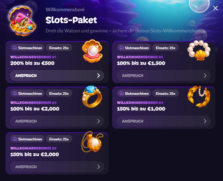 Aphrodite Casino Willkommensbonus mit fünf Bonusstufen