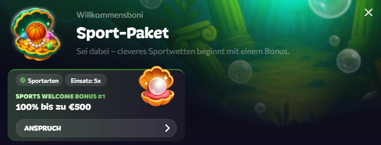 Sport-Willkommensbonus von Aphrodite mit 100 Prozent bis zu 500 Euro