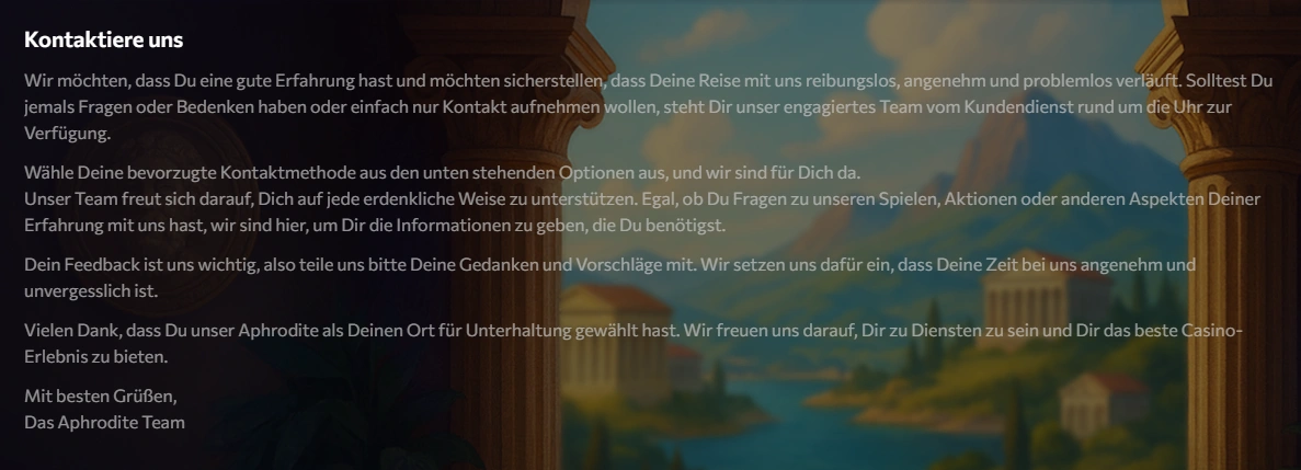 Kontakt und Kundenservice des Aphrodite Casinos